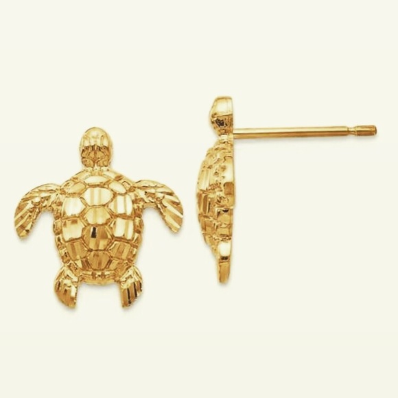 14K Yellow Gold Sea Turtle Post Earrings